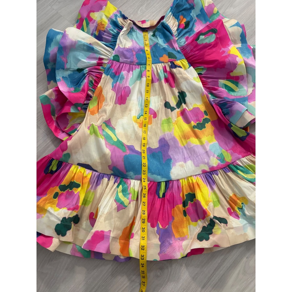 Love Highlight Dress Women Abstract Floral Ruffle Butterfly Sleeve Babydoll M - Picture 10 of 15